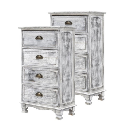 2X Bedside Table 4 Drawer Vintage Side Table Storage Cabinet Bedroom ADELINE GREY V274-FT-RX4-4DGY2