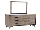 4 Pieces Bedroom Suite Queen Size Silver Brush in Acacia Wood Construction Bed, Bedside Table & V43-BDS-SSH-4PC-DRS-Q