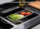 Stainless Steel Sink Basket Telescopic Vegetable Wash Basin Rack Multi-functional Tableware Bowl V1366-AZ2-W-16079