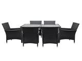 Gardeon Outdoor Dining Set 7 Piece Wicker Lounge Setting Black FF-DINING-7CLS-BK-ABC