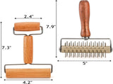 Set of 2 Pizza Dough Roller & Docker, Stainless Steel Hole Maker Puncher, Wooden Rolling Pin for V1259-DP01-A-3910