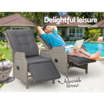 Gardeon 2PC Recliner Chairs Sun lounge Wicker Lounger Outdoor Furniture Adjustable Grey ODF-RCL-RW-FT-GEX2