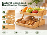 2-Tier Bamboo Fruit Basket for Kitchen Counter, Open-Front Produce Storage Organizer for Fruits, V1192-AZ-W-25173
