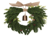 19.7 Inch Cedar Wreath Artificial Cedar Xmas Wreath with Vintage Rustic Cow Bell Brown Linen Ribbon V1294-YM0901-3115250067711