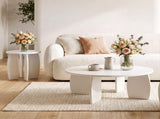 Artiss Coffee Table Set of 2 High Gloss Round Side Bedside Table Wood Living Room Cream FUR-S-COF1415-WH