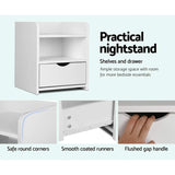 Artiss 2X Bedside Table 1 Drawer with Shelf - FARA White FURNI-C-BS-TOGO-WHX2