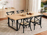 Artiss Dining Table and Chairs Set 5PCS Industrial 4 Black Rattan Chairs for Kitchen, Dining Room, DSET-TAB01-RA-BKX4