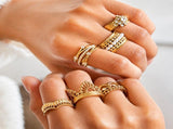 6-Piece Vintage Gold-Plated Stainless Steel Ring Set for Women - Waterproof Hypoallergenic Stackable V888-ELOSUNG52379