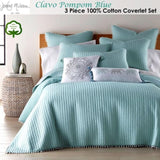 Jenny Mclean Clavo Pompom Blue 3 Piece 100% Cotton Coverlet Set Super King V442-RAN-COVERLET-CLAVOPOMPOM-BLUE-SK