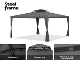 Instahut Gazebo Marquee 3m Outdoor Event Tent Camping Party Mesh Wall Canopy Grey GAZEBO-IR-WED-3X3-GY