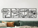 Yezi Metal Wall Art 4Pcs Floral Minimalist Line Decor DECO1032