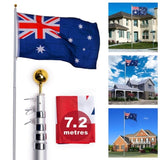 Rustproof Aluminum Flag Pole with 7.2m, Heavy-Duty Telescoping Pole for Outdoors, Gardens, Roof V284-AUS-1