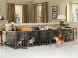 Fin 4 Doors Ultra Thicken Dog Crate Cage End Table Divided Dog Puppy Kennel For 2 Dog V767-P-XL1198-BK-V1