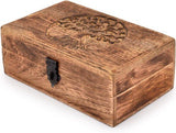 Engraved Mango Wood Keepsake Box, Tree of Life Jewelry Organizer with Latch Closure, Rustic Wooden V1237-ZY-924-076