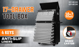 Grey 17 Drawer Tool Box Trolley Cabinet Storage Cart Garage Toolbox Organiser V465-86193_86194