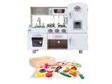Keezi Kids Wooden Pretend Kitchen Playset with 29pc Cutting Food Set PLAY-WOOD-CLOCK-3IN1