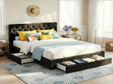 Artiss Queen Bed Frame Storage Charging Station Upholstered 3 Drawers USB Type-C BFRAME-G-LUNA-Q-BK-ABC