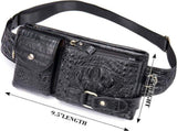 Men's Genuine Leather Waist Bag, Crocodile Print, Adjustable, Small Fanny Pack for Travel Hiking V1237-ZY-917-277