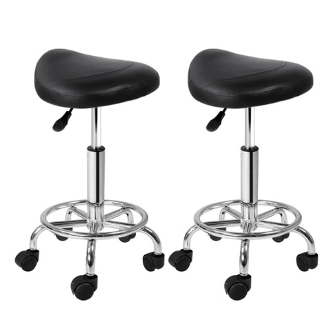 Artiss 2x Salon Stool Saddle Swivel Chair Black SALON-B-ERG-BKX2