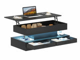 LED Lift Top Coffee Table in Black with 2-Tier Design and Drawers for Living Room V178-59307