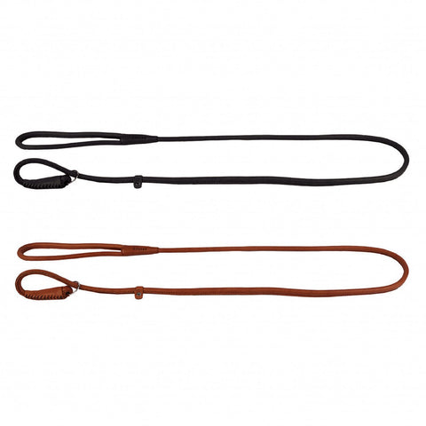 Waudog Leather Slip Leash 10MM RND BLACK 183CM V256-WD7352-1