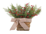 Xmas Cedar Wreath with Rattan Basket Artificial Berries Flower Basket for Front Door Holiday Decor V1294-YM0901-240820FB06-1
