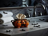 Halloween Pumpkin Tissue Box Holder,12cm Spooky Resin Tissue Cover for Standard Boxes,Festive Orange V1369-AZ3-W-14756