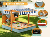 Keezi Kids Sandpit Wooden Canopy Sandbox With Cover Funnel Outdoor Toys 110cm Green SAND-CANOPY-FUNNEL-110-GN