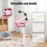 Keezi Kids Table and Chair Set Adjustable Study Desk w/ LED Lamp Reading Pink KTC-A-STU-PL-PK