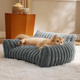 Luxurious Faux Rabbit Fur Plush Pet Sofa Bed with Bolster Sides, Removable Washable Cover and Deep V1341-ZY-9FNEFNJS-L-GREY
