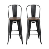 2x Artiss Metal Bar Stools Wooden Seat Retro Counter Stool BA-TW-T5852-BKX2