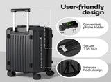 Wanderlite 2pcs Trunk Luggage Suitcase Travel Carry On TSA Lock 12" 20" Black LUG-ABS-TRUK-12-20-BK