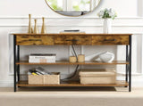Console Table with 3 Drawers, Industrial Entryway Table with 3 Tier Storage Shelves V1127-C-CNT4-BR