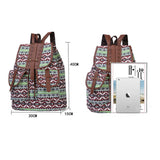 Diamond Pattern Bohemian Style Canvas Backpack - Vintage Tribal Pattern Travel Bag with Leather V888-ELOSUNG12569