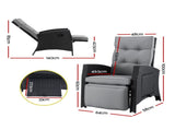 Gardeon Outdoor Recliner Chairs Sun lounge Wicker Lounger Patio Furniture Adjustable Black ODF-RCL-DT-BK