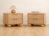 Artiss 2x Bedside Table Round Legs 2 Drawers Pine FUR-Z-BS-03-WDX2