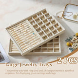 Large Velvet Jewelry Tray Display Drawer Inserts 2 Pack Stackable Jewelry Organizer for Earring V1107-107-38881-BEG1