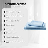 Microfiber Sheet Set 4 Piece Light Blue White Deep Pocket Bed Sheets Soft Breathable Easy Care V63-957871