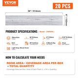 VEVOR Self Adhesive Vinyl Floor Tiles 36 x 6 inch, 20 Tiles 0.62mm Thick Peel & Stick, Light Gray V952-ZZYXJDDQHMW28JM6TV0