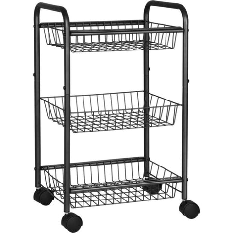 SONGMICS 3-Tier Metal Rolling Cart on Wheels with Removable Shelves Black V227-8498402105990