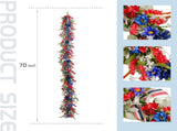 4th of July Red White Blues Lamb Ear Leaves Garland for Doors, 5.9ft Patriotic Artificial V1258-DP02-C-2721