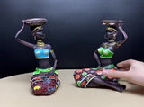 2PCS Vintage African Women Statue Candle Holders Resin Figurines Fits Up to 3.5cm Diameter Candles V1294-YM0523-220329XA01