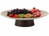 Modern Ceramic Pedestal Fruit Bowl, Shallow Serving Bowl with Wooden Base, Elevated Decorative Fruit V1192-AZ-W-18349