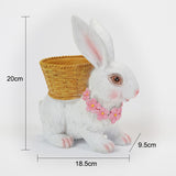 Rabbit Flowerpot Resin Process Rabbit Ornament with Back Basket Outdoor Decoration for Courtyard V1294-YM0717-3111220227011