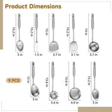9PCS Stainless Steel Cooking Utensils, Kitchen Serving Utensil with Long Handle & Hanging Hole, V1369-AZ3-W-08640