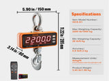 Digital Crane Scale, 2200 lbs/1000 kg, Industrial Heavy Duty Hanging Scale with Remote Control, Cast V952-ZXDCZX200GYZ5IWZ1V9