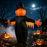 Halloween Inflatable Pumpkin Costume, Black & Orange Color-Blocking with Witch Hat, Battery/USB Dual V1232-CQNGF-001
