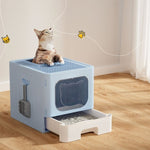 i.Pet Cat Litter Box Large Tray Kitty Toilet Enclosed Hooded Foldable Scoop Blue PET-CLB-BL