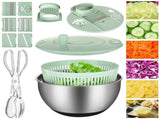 Stainless Steel Salad Spinner with Slicer Set, 5Qt Large Rotation Vegetable Washer, 5 V1369-AZ3-W-08709