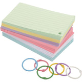 300pcs Colorful Index Cards with Binder Ring - Lined Paper Note Cards, Lightweight Sheets for V1370-AZ4-11382